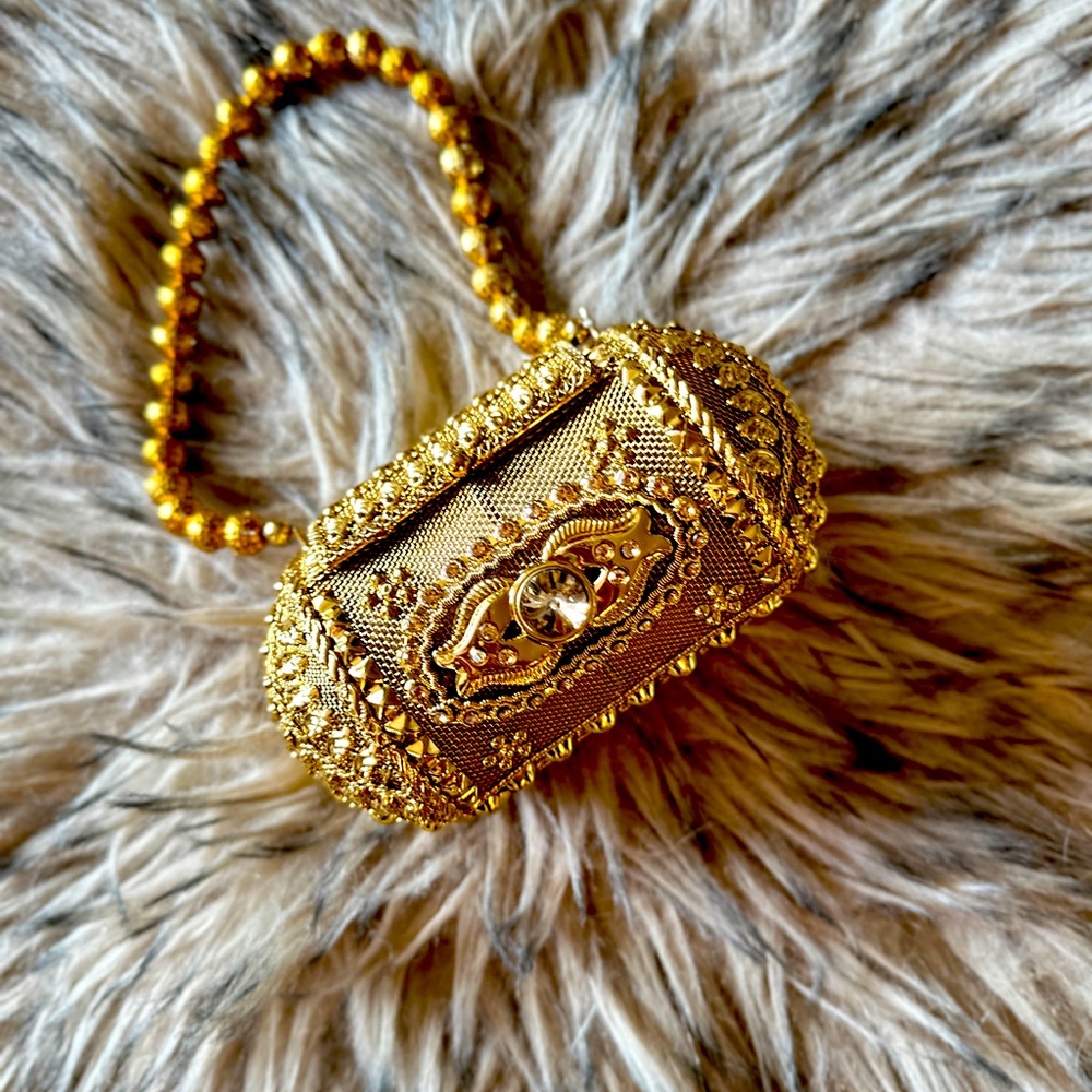 Ornate Gold Clutch with Chain Strap